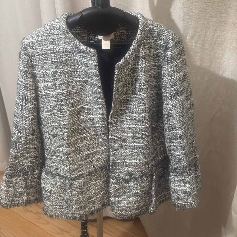 CHICOS tweed blazer. Black and white. Fully lined. Size 0.